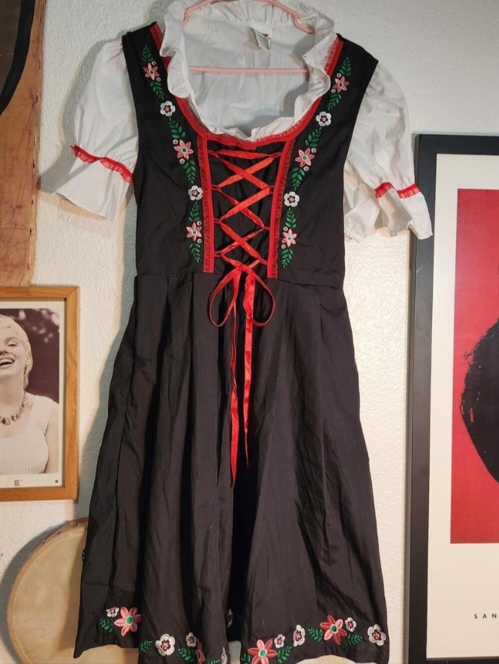 Black and Red Embroidered Bavarian-Style Women’s Dress